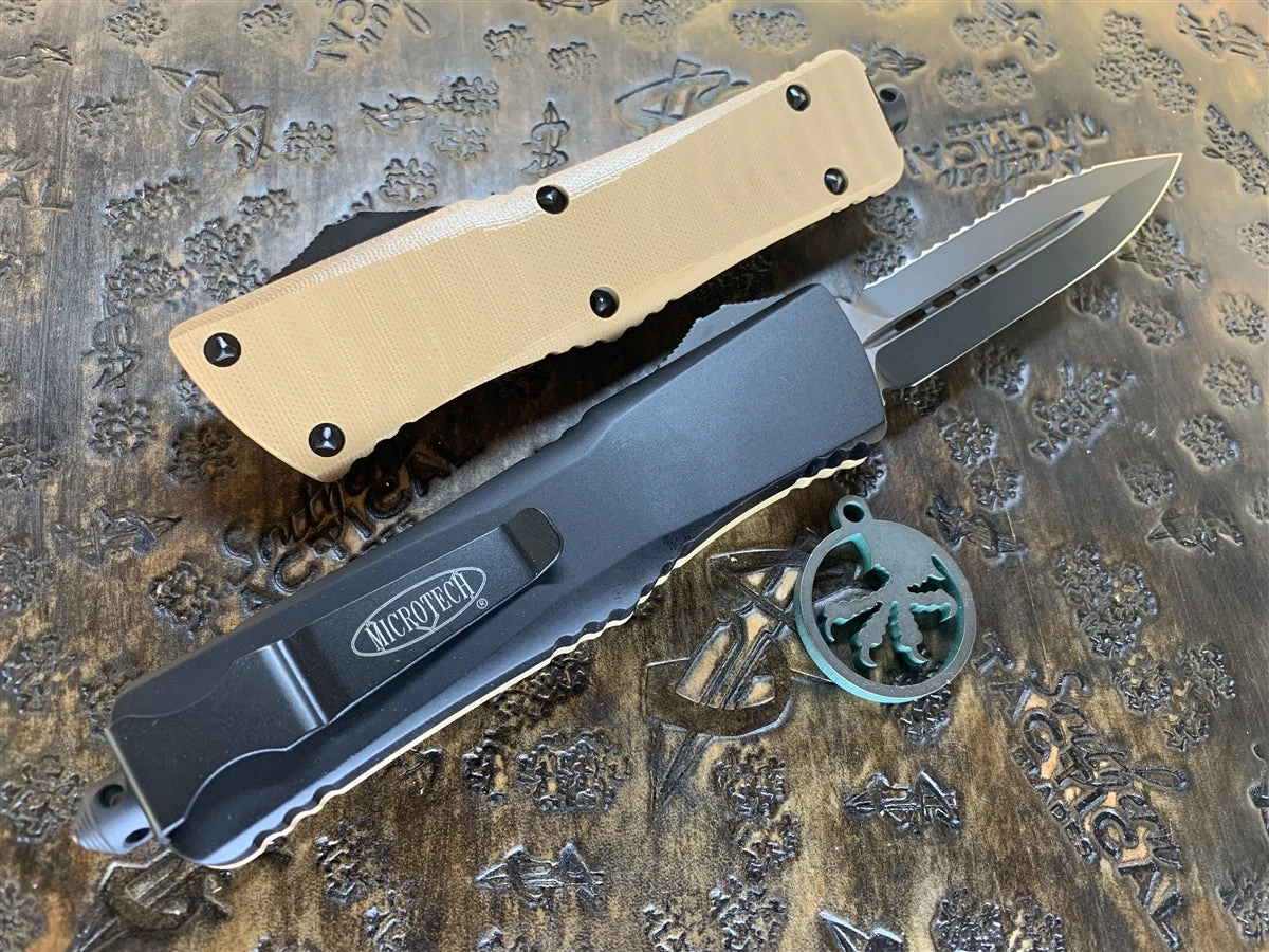 Microtech Combat Troodon Double Edge Full Serrated G10 Tan 4 Microtech Combat Troodon Double Edge Full Serrated G10 Tan - Image 2