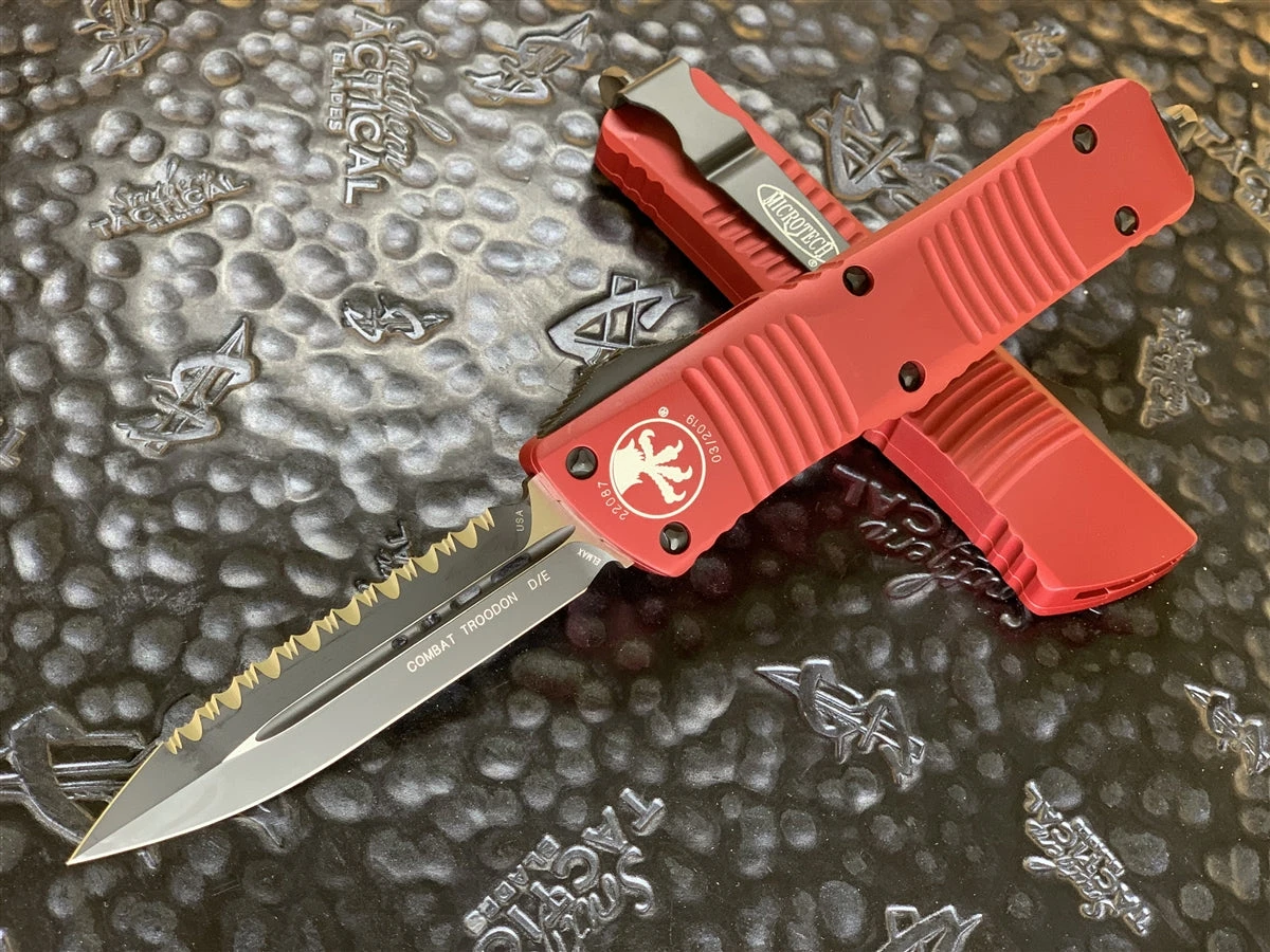 Microtech Combat Troodon Double Edge Full Serrated Red 3 Microtech Combat Troodon Double Edge Full Serrated Red