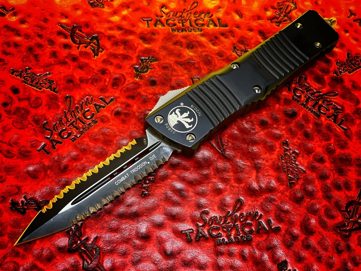 Microtech Combat Troodon OTF Automatic Knife Double Edge Double Full Serrated “USED” 3 Microtech Combat Troodon OTF Automatic Knife Double Edge Double Full Serrated “USED”