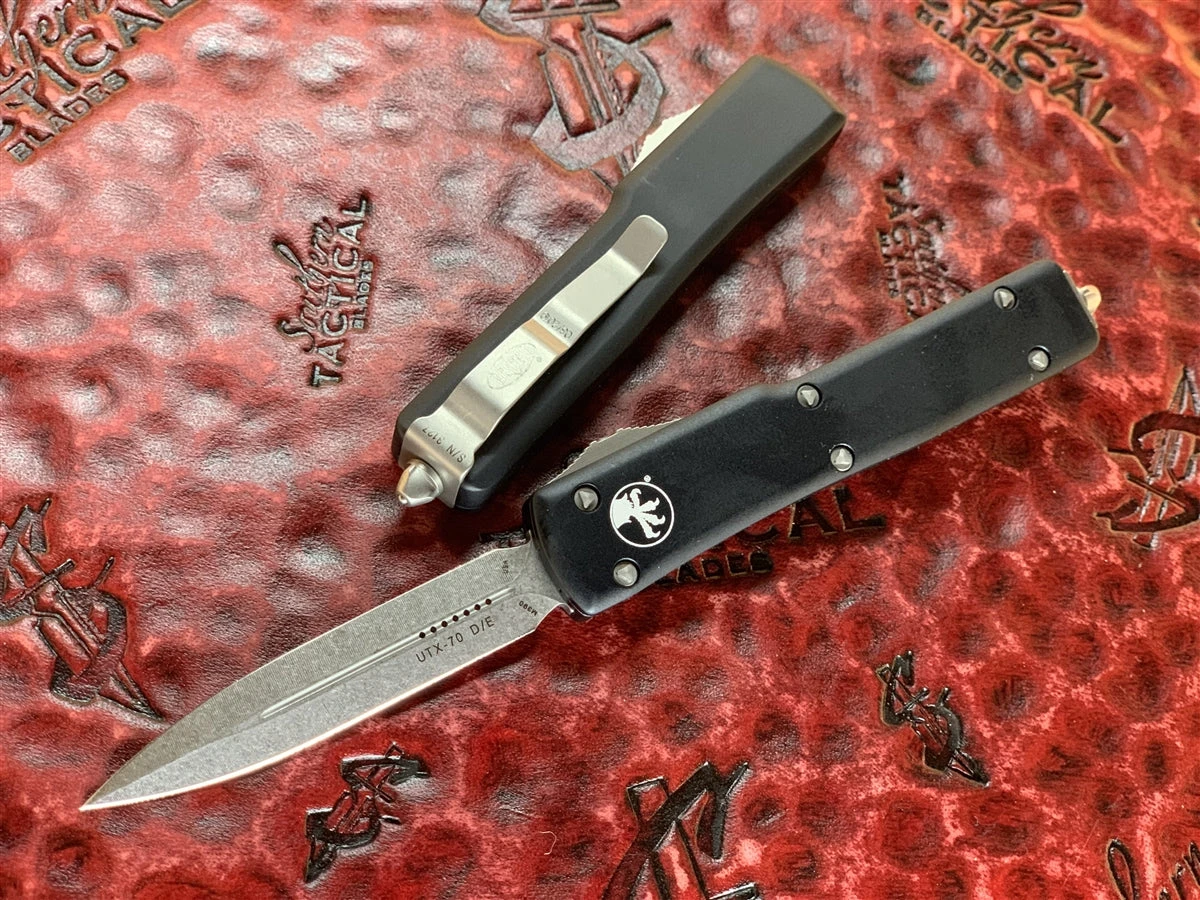 Microtech UTX-70 OTF Automatic Knife Double Edge Stonewashed Standard 3 Microtech UTX-70 OTF Automatic Knife Double Edge Stonewashed Standard