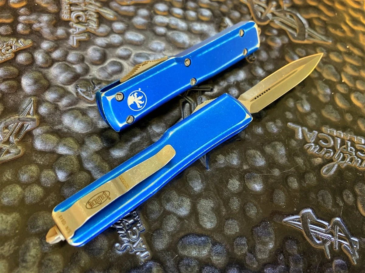 Microtech UTX-70 Double Edge Apocalyptic Standard Distressed Blue 4 Microtech UTX-70 Double Edge Apocalyptic Standard Distressed Blue - Image 2