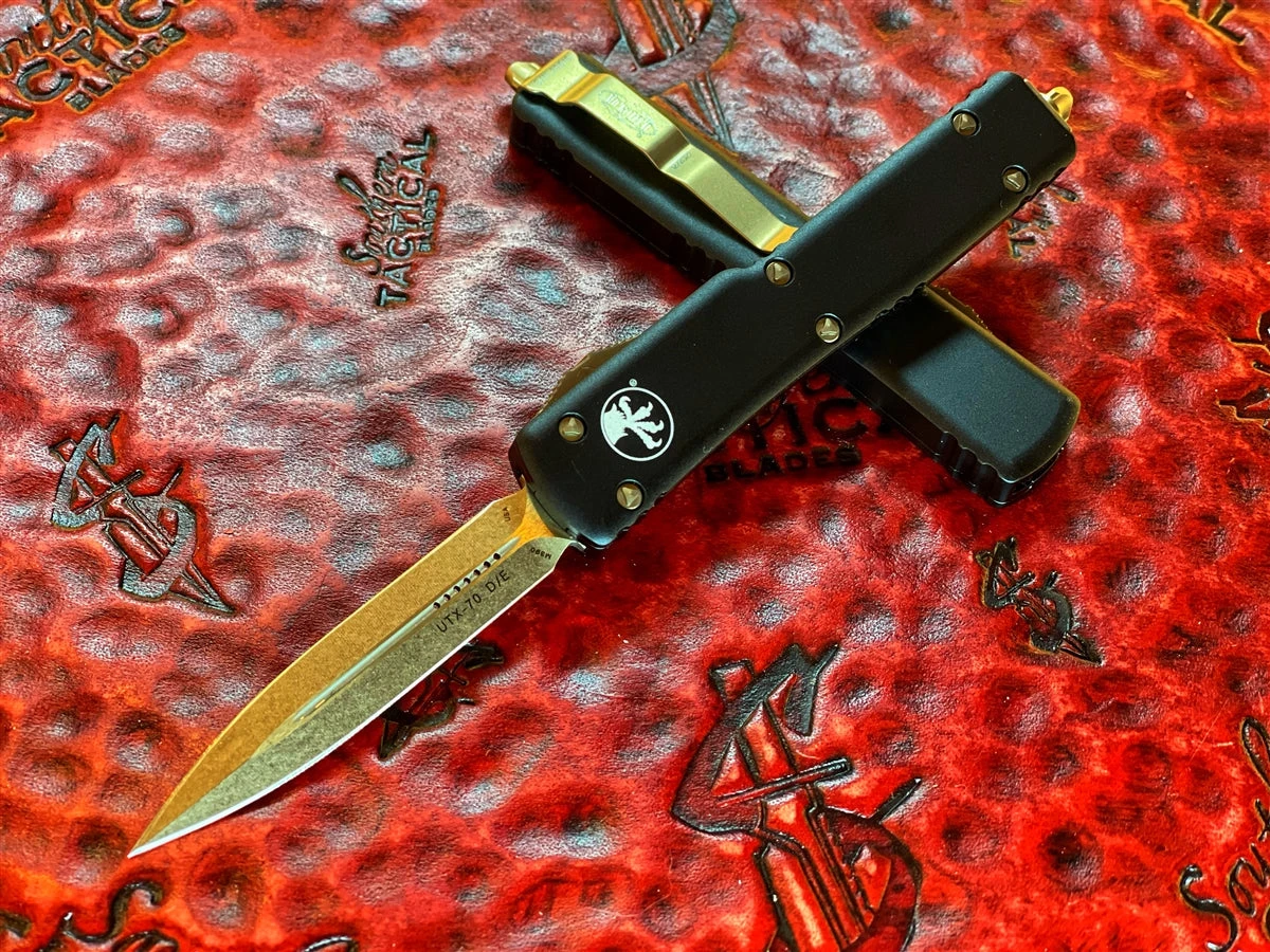 Microtech UTX-70 OTF Automatic Knife Double Edge Bronze Standard 3 Microtech UTX-70 OTF Automatic Knife Double Edge Bronze Standard