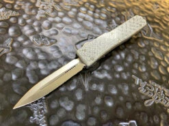 Microtech UTX-70 Double Edge Satin Standard, Platinum Carbon Fiber Top.