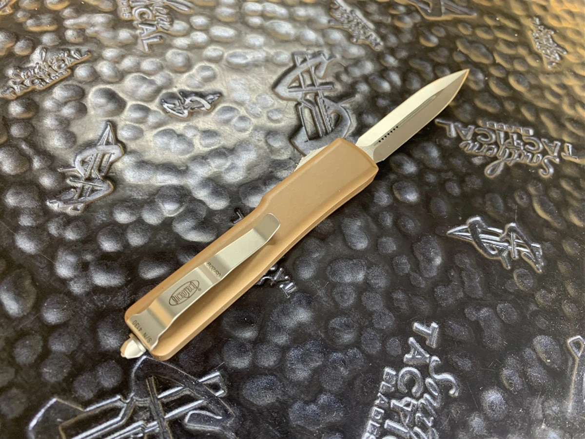 Microtech UTX-70 Double Edge Satin Standard Tan 4 Microtech UTX-70 Double Edge Satin Standard Tan - Image 2