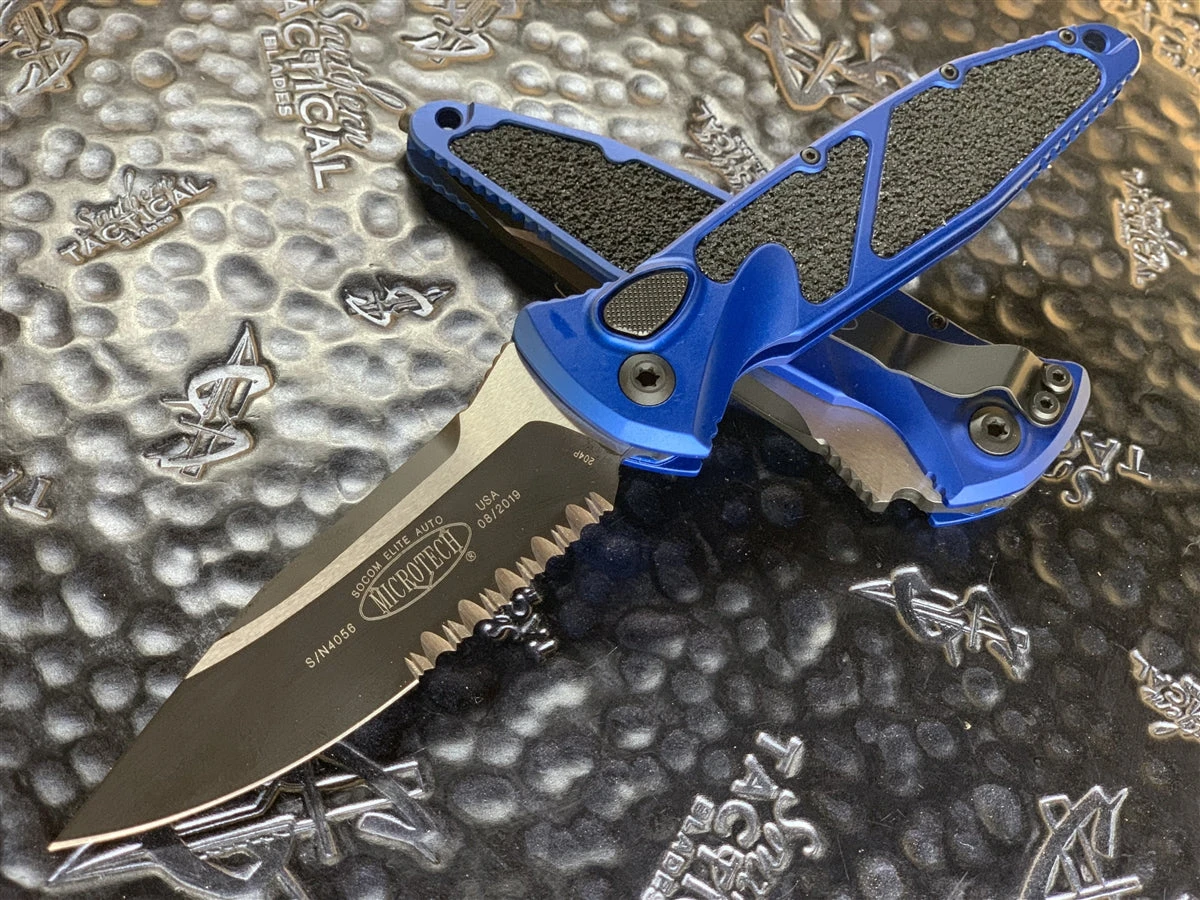 Microtech Socom Elite Auto Single Edge Part Serrated Blue 3 Microtech Socom Elite Auto Single Edge Part Serrated Blue