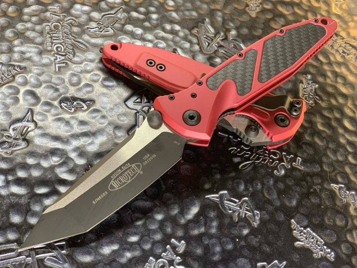 Microtech Socom Elite Manual Tanto Standard Red W/ Carbon Fiber Inlay 3 Microtech Socom Elite Manual Tanto Standard Red W/ Carbon Fiber Inlay