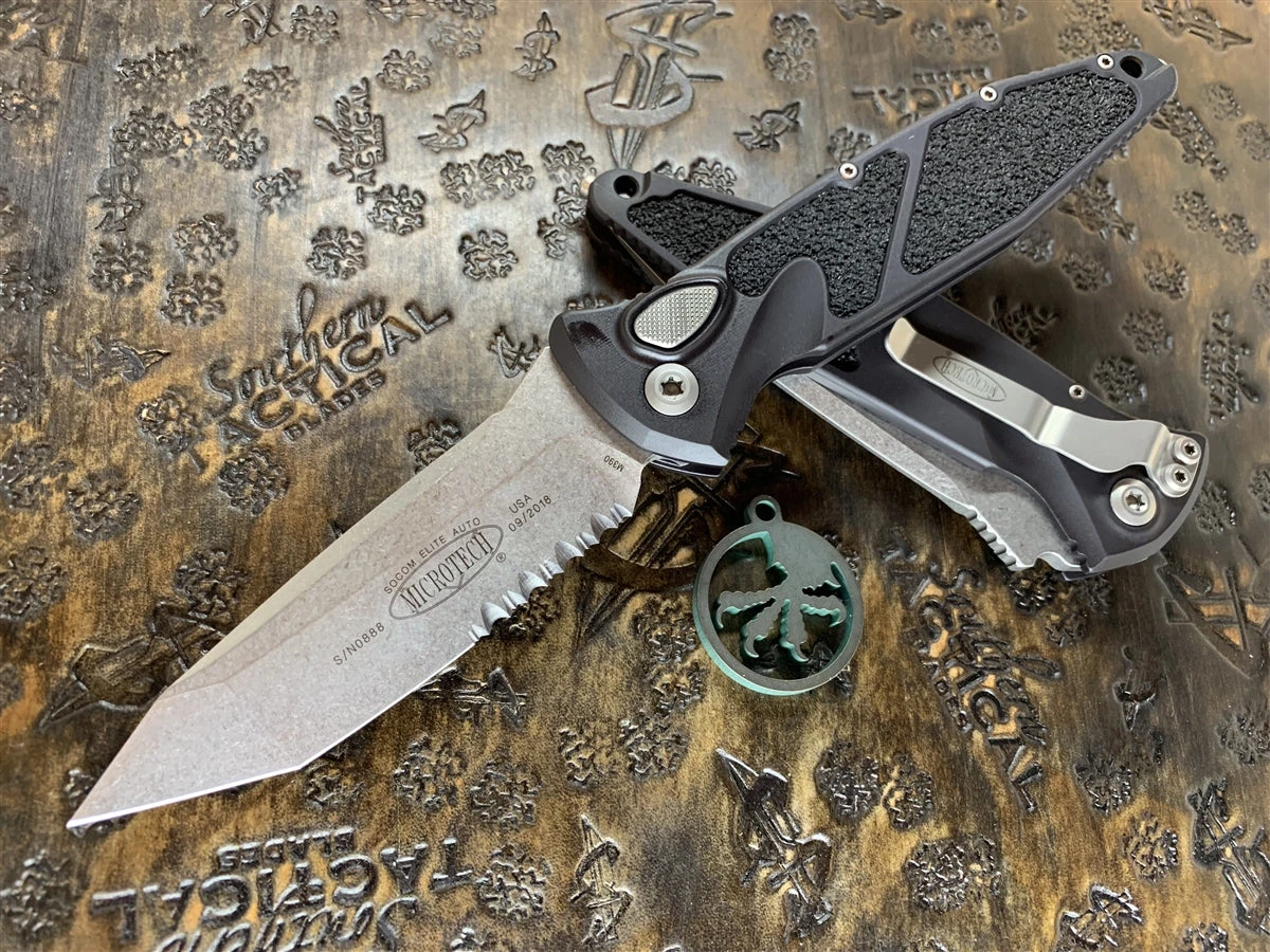 Microtech Socom Elite Auto Tanto Stonewashed Part Serrated 3 Microtech Socom Elite Auto Tanto Stonewashed Part Serrated