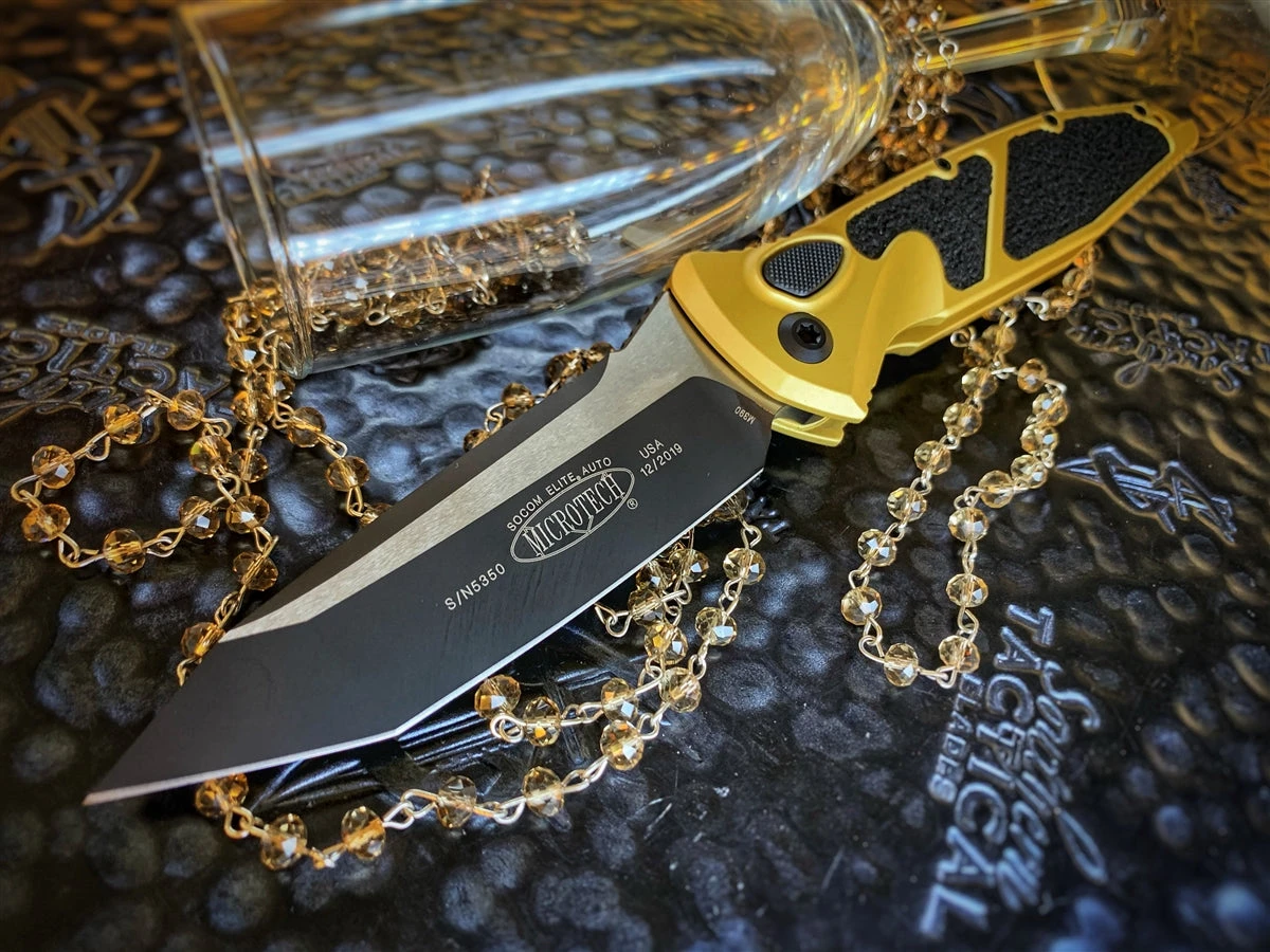 Microtech Socom Elite Auto Tanto Standard Champagne Gold 3 Microtech Socom Elite Auto Tanto Standard Champagne Gold