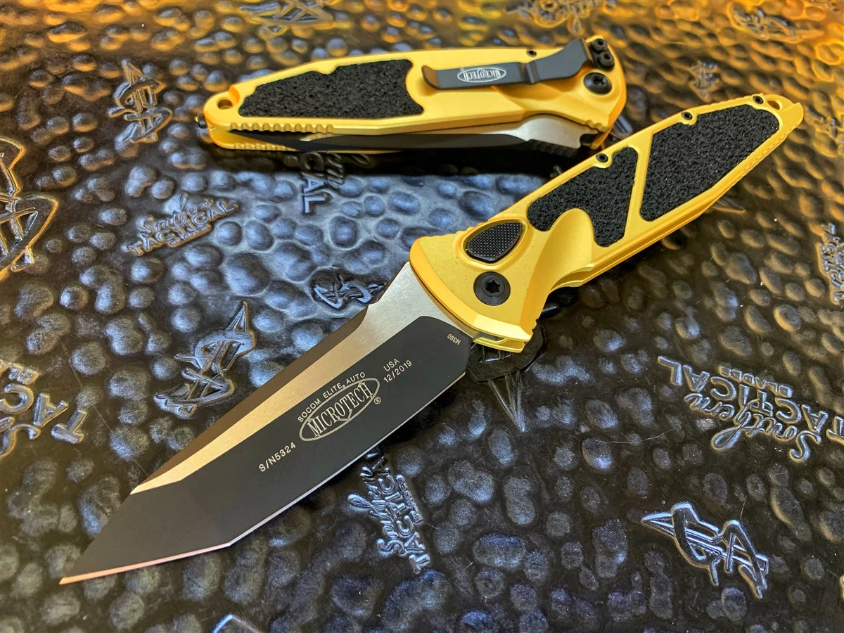 Microtech Socom Elite Auto Tanto Standard Champagne Gold 4 Microtech Socom Elite Auto Tanto Standard Champagne Gold - Image 2