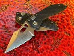 Microtech Stitch Auto Knife Single Edge Stonewash Full Serrated Microtech Borka Collaboration