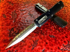 Microtech Dirac Delta Double Edge Stonewashed Full Serrated