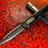 Microtech Dirac Delta Double Edge Double Full Serrated Distressed Black 2 Microtech Dirac Delta Double Edge Double Full Serrated Distressed Black -Southern Blades MT227 D3DBK 2