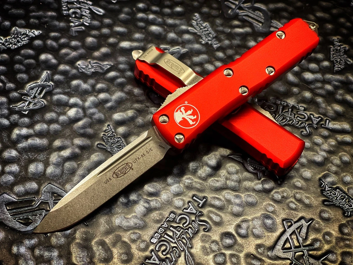 Microtech UTX-85 Single Edge Stonewashed Standard Red 3 Microtech UTX-85 Single Edge Stonewashed Standard Red