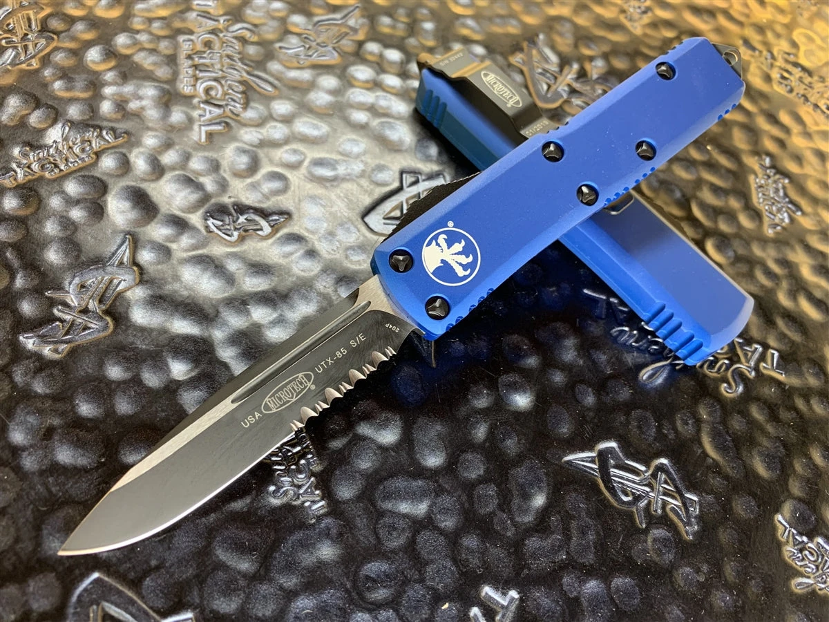 Microtech UTX-85 Single Edge Partial Serrated Blue 3 Microtech UTX-85 Single Edge Partial Serrated Blue