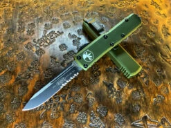 Microtech UTX-85 Single Edge Part Serrated OD Green