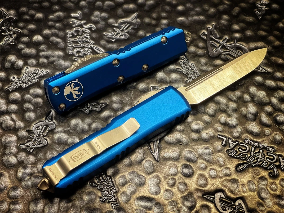 Microtech UTX-85 Single Edge Satin Standard Blue OTF Automatic Knife 4 Microtech UTX-85 Single Edge Satin Standard Blue OTF Automatic Knife - Image 2