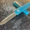 Microtech UTX-85 Single Edge Satin Part Serrated Turquoise