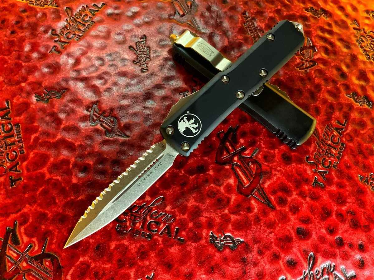 Microtech UTX85 Double Edge Stonewashed Full Serrated 3 Microtech UTX85 Double Edge Stonewashed Full Serrated
