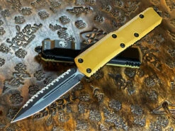 Microtech UTX-85 Double Edge Full Serrated G10 Tan Top