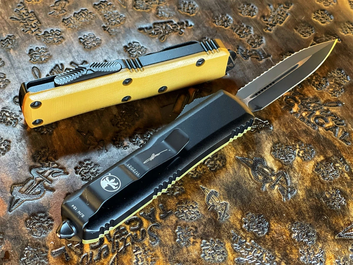 Microtech UTX-85 Double Edge Full Serrated G10 Tan Top 4 Microtech UTX-85 Double Edge Full Serrated G10 Tan Top - Image 2