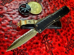 Microtech UTX-85 II Stepside Double Edge Bronzed Full Serrated Signature Series