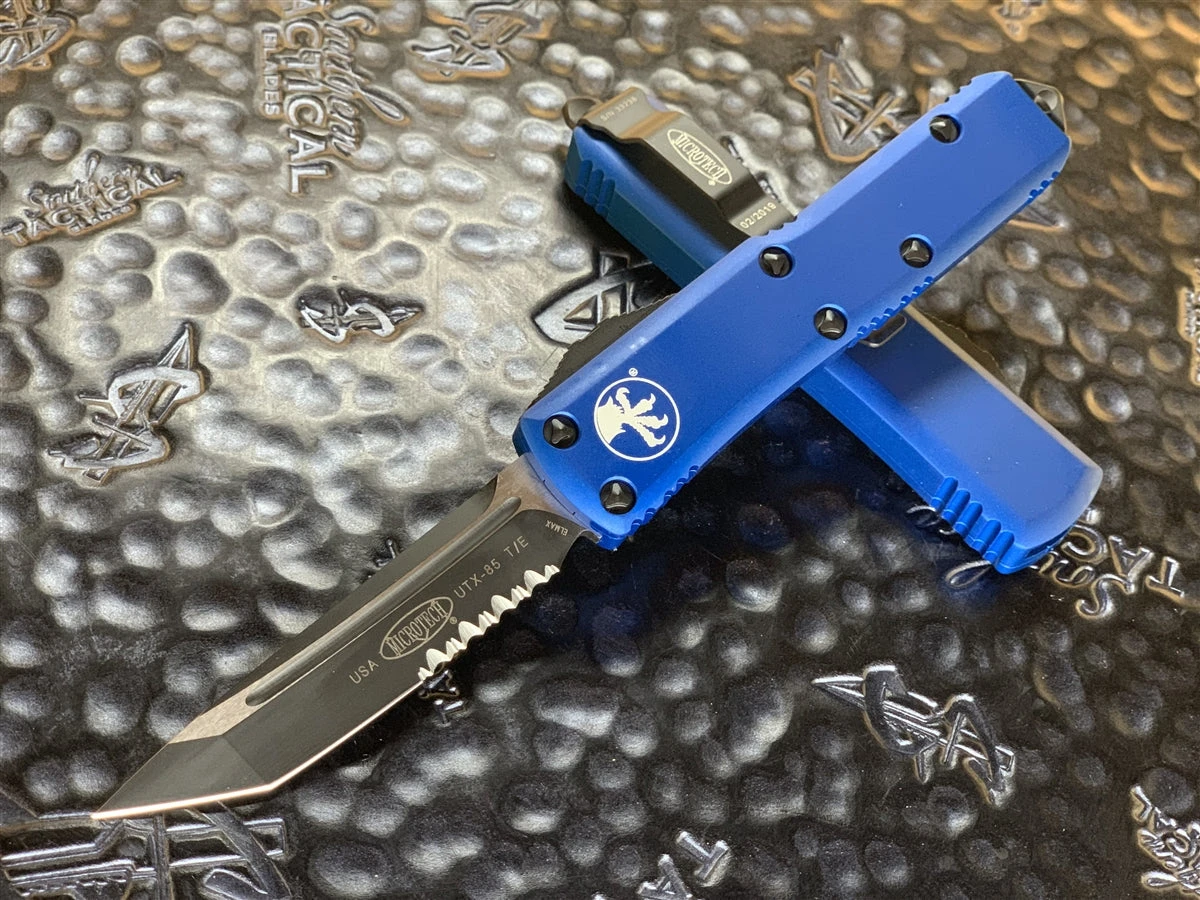 Microtech UTX85 Tanto Part Serrated Blue 3 Microtech UTX85 Tanto Part Serrated Blue