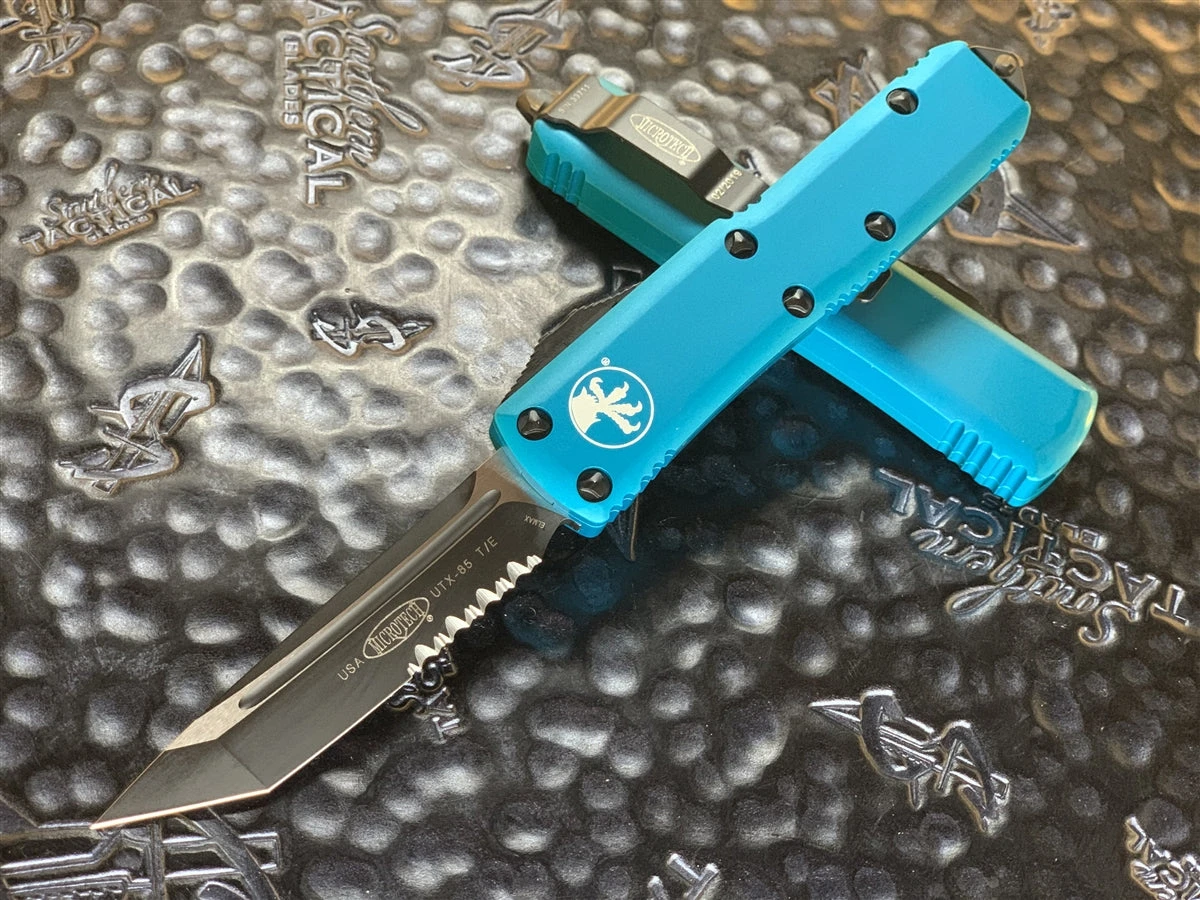 Microtech UTX85 Tanto Part Serrated Turquoise 3 Microtech UTX85 Tanto Part Serrated Turquoise