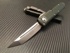 Microtech UTX85 Tanto Satin Standard OTF Automatic Knife In OD Green