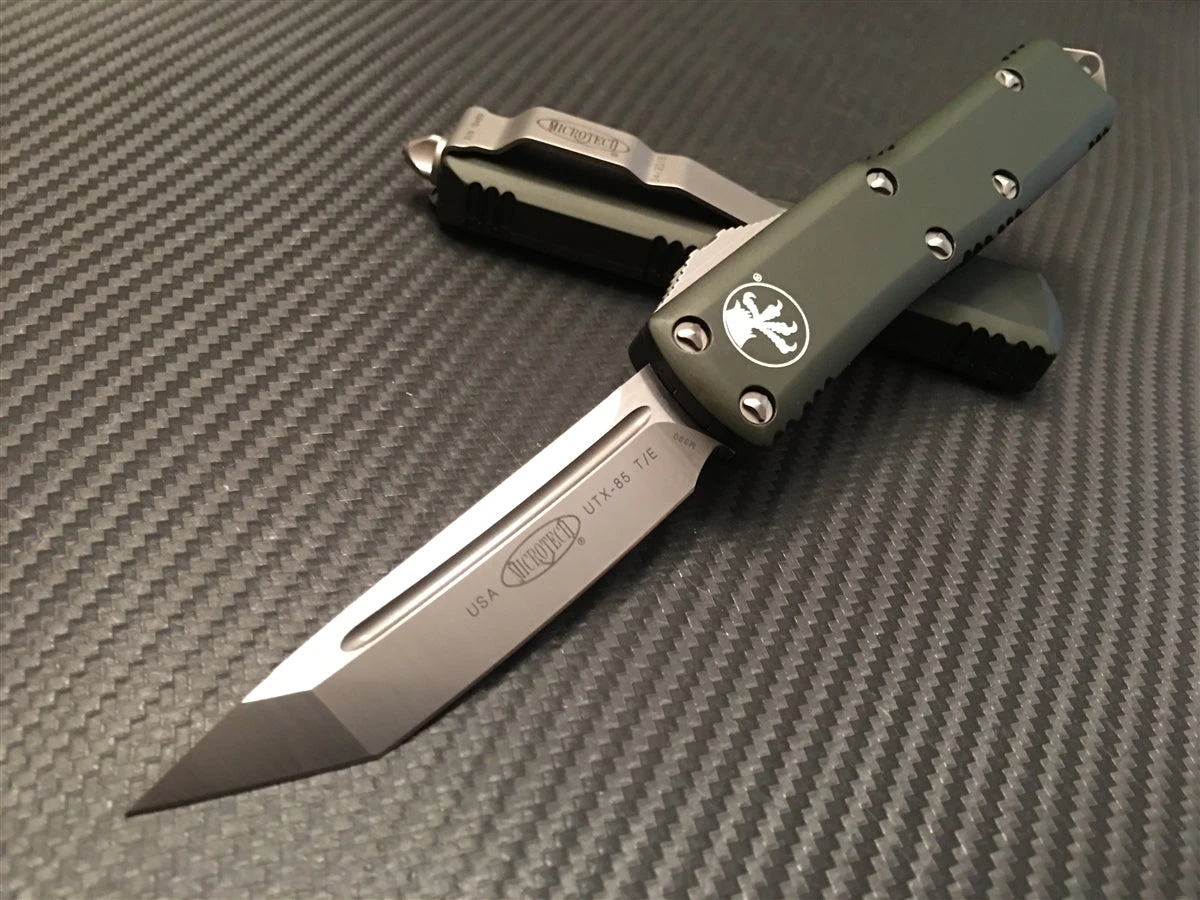 Microtech UTX85 Tanto Satin Standard OTF Automatic Knife In OD Green 3 Microtech UTX85 Tanto Satin Standard OTF Automatic Knife In OD Green