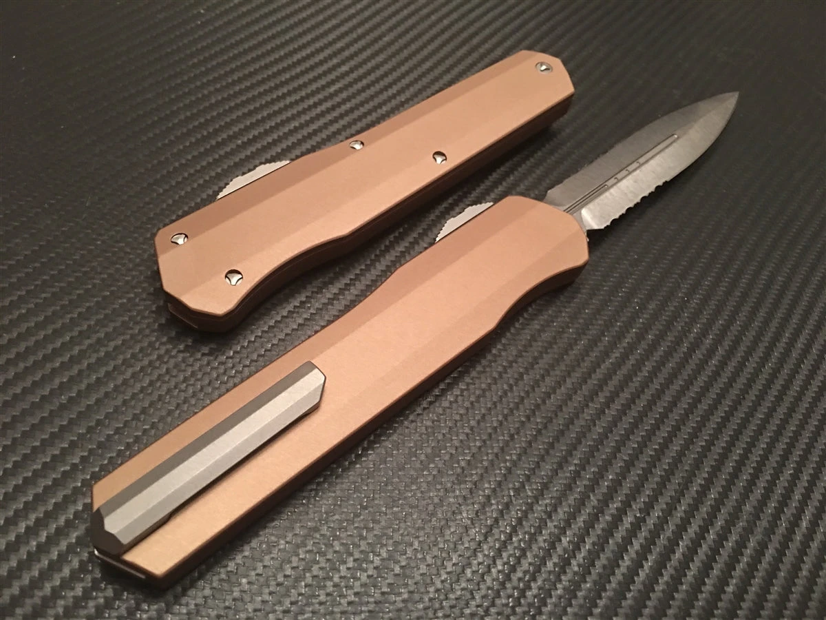 Microtech Cypher Double Edge Stonewashed Part Serrated Tan 4 Microtech Cypher Double Edge Stonewashed Part Serrated Tan - Image 2