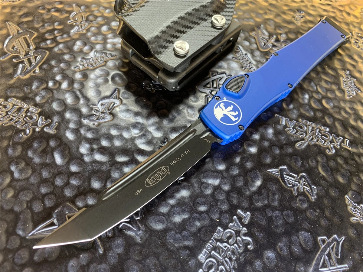 Microtech HALO VI Tanto DLC W/ DLC Accents Blue Signature Series 3 Microtech HALO VI Tanto DLC W/ DLC Accents Blue Signature Series