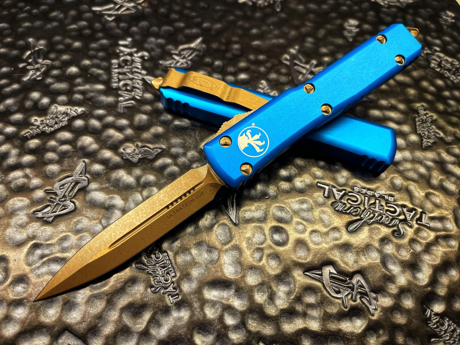 Microtech Ultratech Double Edge Bronzed Apocalyptic Standard Blue 3 Microtech Ultratech Double Edge Bronzed Apocalyptic Standard Blue
