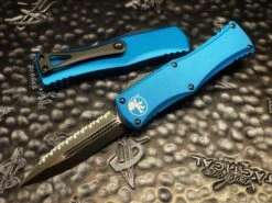 Microtech Hera Double Edge Full Serrated Blue