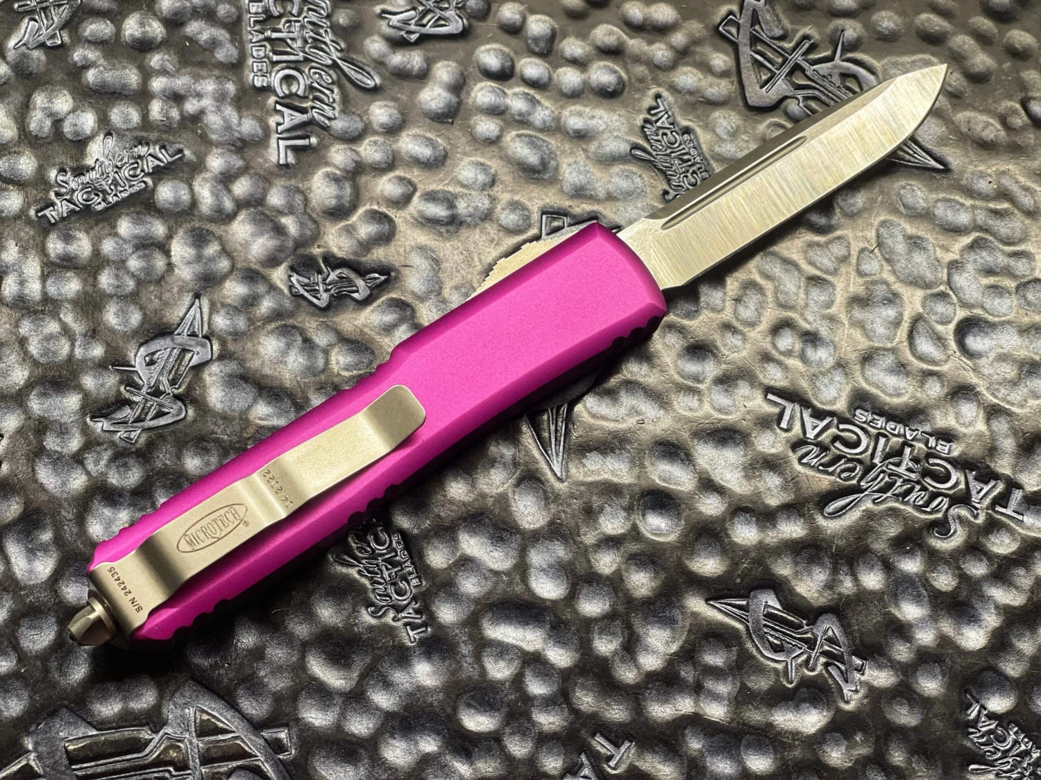 Microtech Ultratech Single Edge Satin Standard Violet OTF Automatic Knife 4 Microtech Ultratech Single Edge Satin Standard Violet OTF Automatic Knife - Image 2