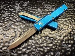 Microtech Ultratech OTF Automatic Knife Single Edge Stonewashed Standard Blue Distressed 121-10DBL