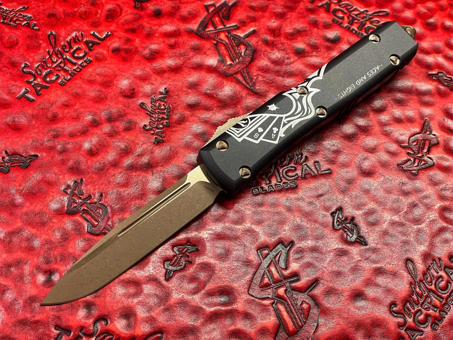 Microtech Ultratech Dead Man's Hand Death Card OTF Knife S/E Bronzed Signature Series 3 Microtech Ultratech Dead Man's Hand Death Card OTF Knife S/E Bronzed Signature Series