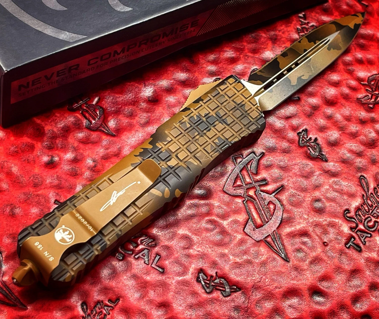 Microtech Combat Troodon Double Edge Frag Signature Series Coyote Camo Full Serrated (Certified Pre-Owned) 4 Microtech Combat Troodon Double Edge Frag Signature Series Coyote Camo Full Serrated (Certified Pre-Owned) - Image 2