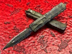Microtech Dirac Delta Double Edge Full Serrated Olive Camo Signature Series