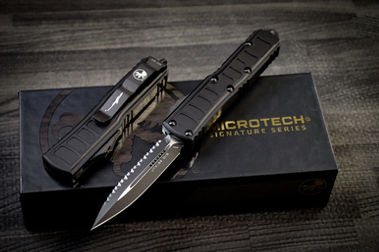 Microtech UTX-85 II Stepside Automatic Knife D/E 3" Dagger Serrated 232II-3TS 3 Microtech UTX-85 II Stepside Automatic Knife D/E 3" Dagger Serrated 232II-3TS