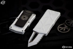 Microtech Exocet "Storm Trooper" OTF Knife/Money Clip 1.9" White Tanto Serrated 158-3ST