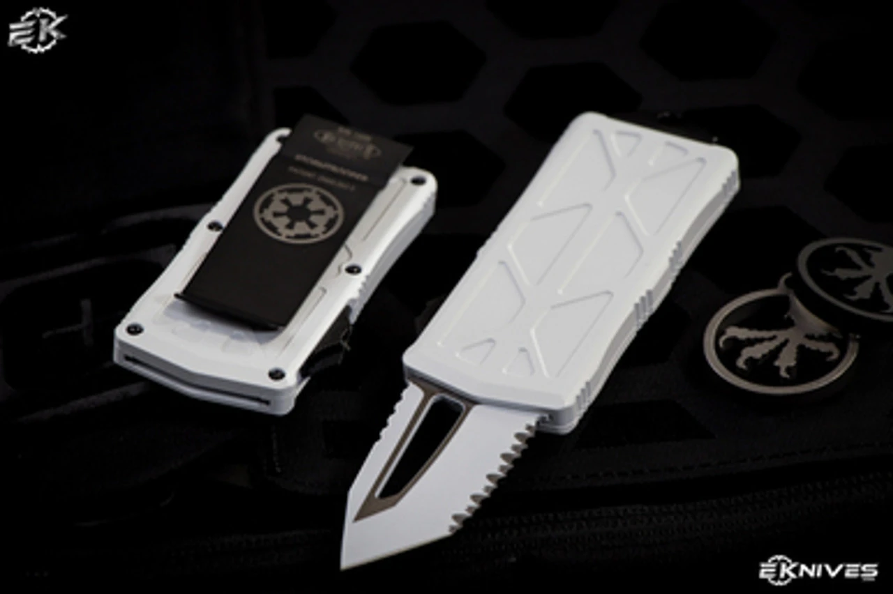 Microtech Exocet "Storm Trooper" OTF Knife/Money Clip 1.9" White Tanto Serrated 158-3ST 3 Microtech Exocet "Storm Trooper" OTF Knife/Money Clip 1.9" White Tanto Serrated 158-3ST