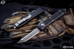 Microtech Ultratech OTF Automatic 3.4" Tanto Apocalyptic Serrated 123-12AP